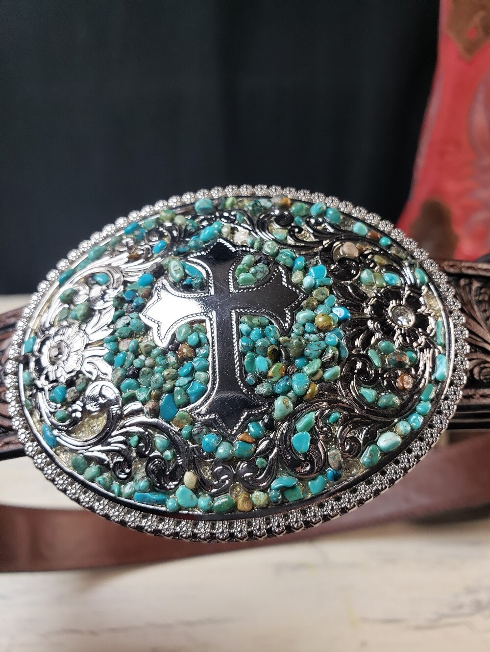 Blazin' Roxx/ Nocona Turquoise Stone Cross Cowboy Belt in size 28 - Picture 13 of 13